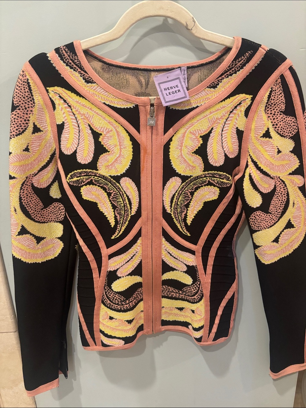 Herve Leger Black Jacket with Pink and Yellow Embroidery